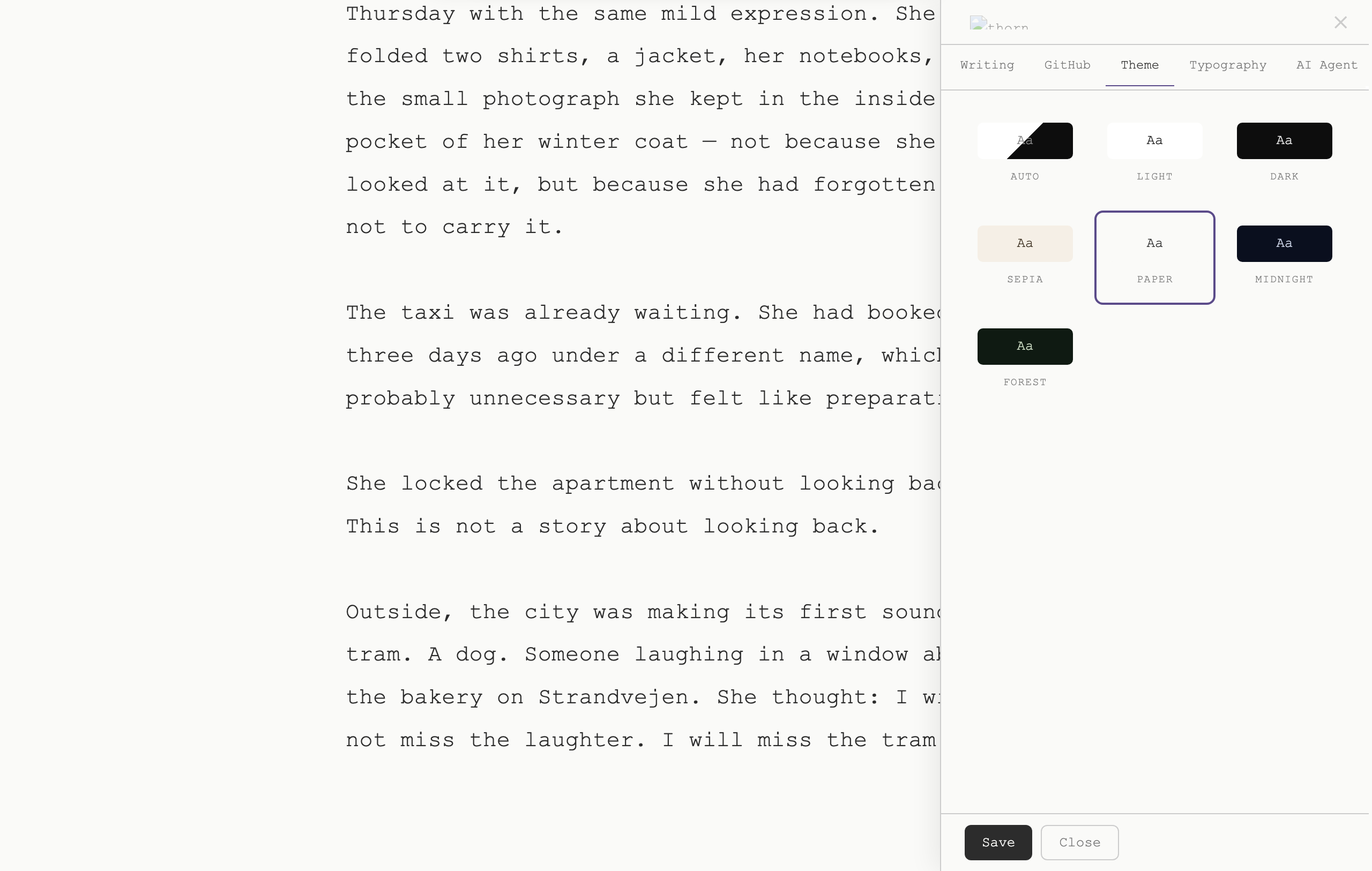 Table of contents panel