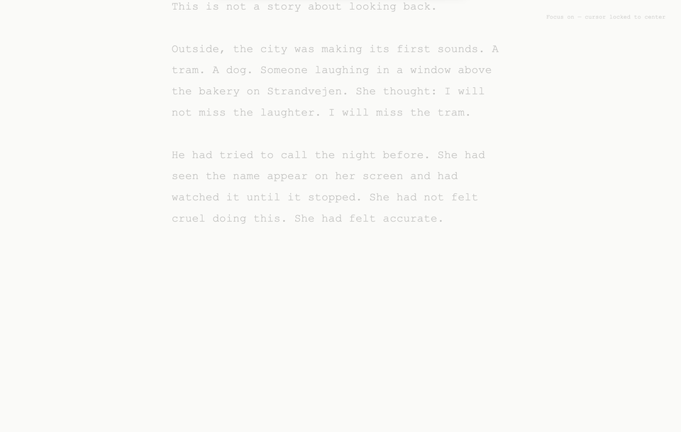 Focus mode animation showing text dimming around active paragraph
